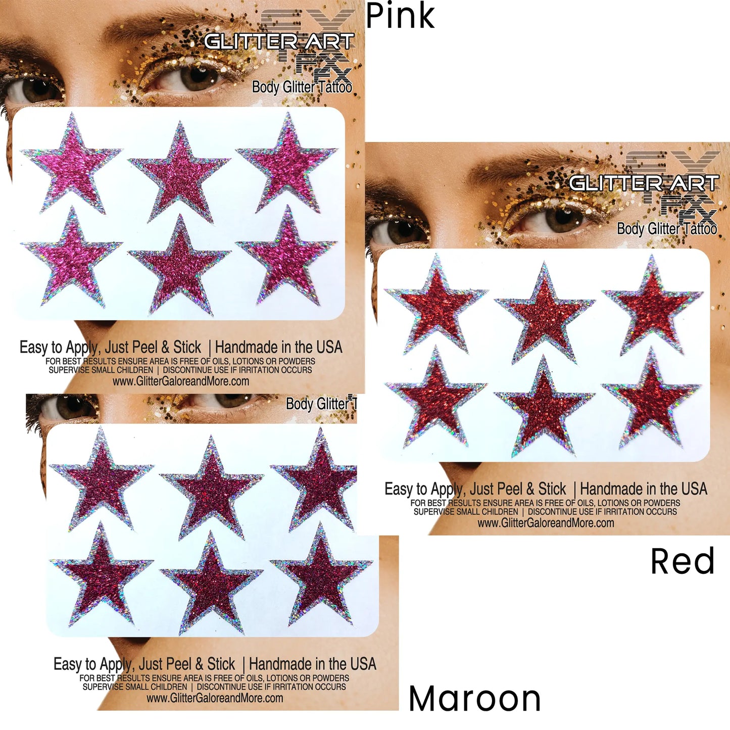 Custom Color Glitter Star Face Stickers — Cheer & Spirit