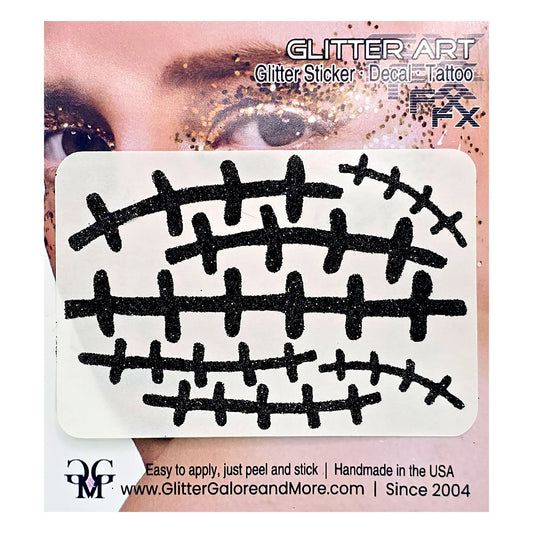 Frankenstein Face Stitches Glitter Sticker - Halloween Costume & Day of the Dead Lip Temporary Tattoo