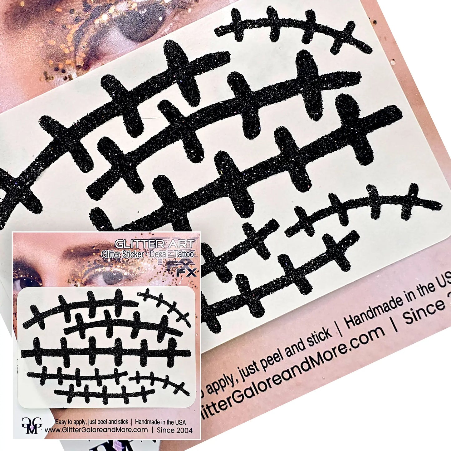 Frankenstein Face Stitches Glitter Sticker - Halloween Costume & Day of the Dead Lip Temporary Tattoo