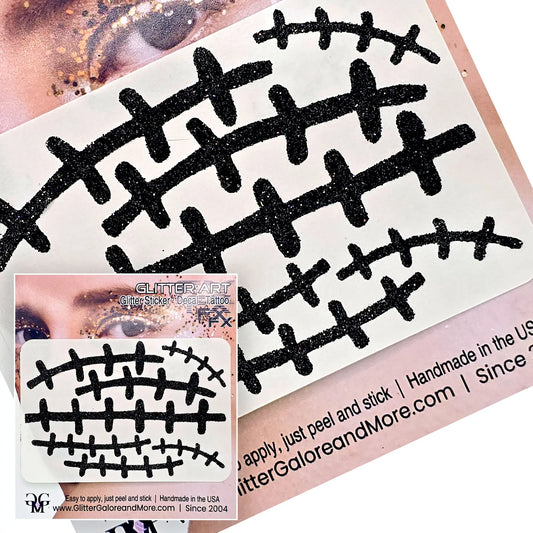 Frankenstein Face Stitches Glitter Sticker - Halloween Costume & Day of the Dead Lip Temporary Tattoo