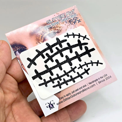 Frankenstein Face Stitches Glitter Sticker - Halloween Costume & Day of the Dead Lip Temporary Tattoo