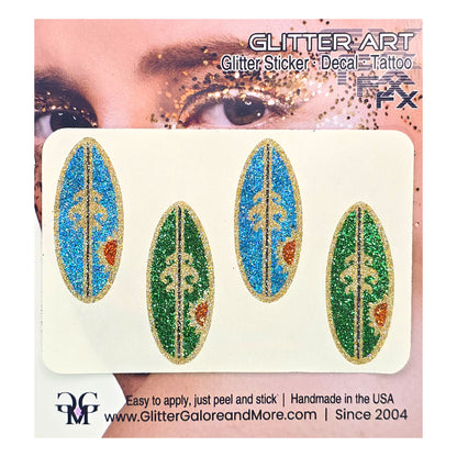 Hawaiian Luau Glitter Face Stickers, Beach Theme Body Tattoos, Party Favors.