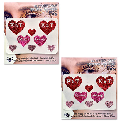 Sweetheart's Custom Initials Glitter Heart Stickers: Handmade Temporary Tattoos (8 count)