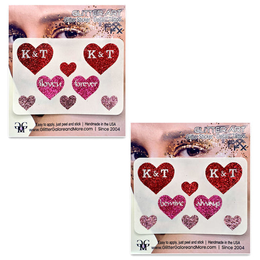 Sweetheart's Custom Initials Glitter Heart Stickers: Handmade Temporary Tattoos (8 count)