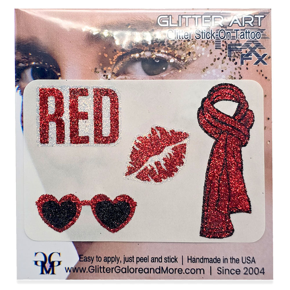 Taylor Swift Red Glitter Face Tattoos. 