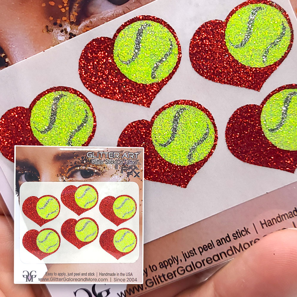 Tennis Gameday Glitter Tattoo Stickers in Various Styles