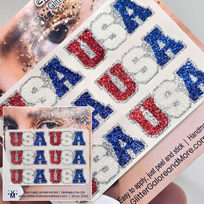 USA glitter face tattoo sticker.
