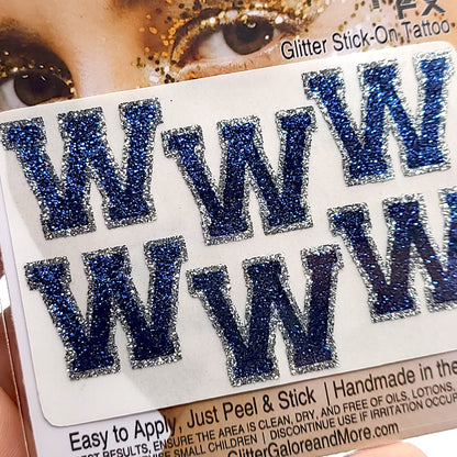 Varsity Letters, Numbers and Symbols for Gameday Glitter Tattoo Stickers in Custom Colors