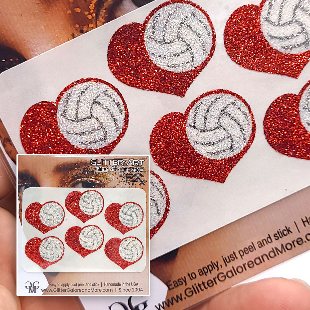 Volleyball Gameday Glitter Tattoo Stickers in Various Styles