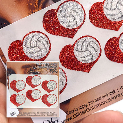 Volleyball Gameday Glitter Tattoo Stickers in Various Styles and Designs