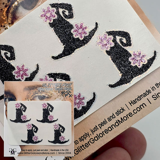 Magical Witch Hat Glitter Tattoo Stickers – Sparkly Halloween Cosplay Art