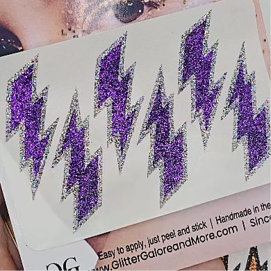 Lightning Bolt Glitter Stickers, Customizable Colorways - Cheer Team Glitter Tattoos