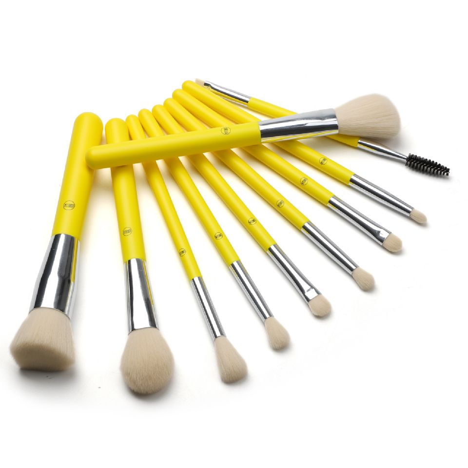 Neon Yellow Brush Set - 10 Pieces with Bag