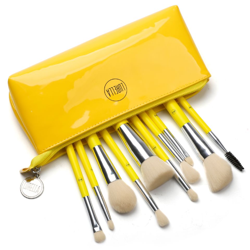 Electric Yellow Brush Set with Cosmetic Bag.