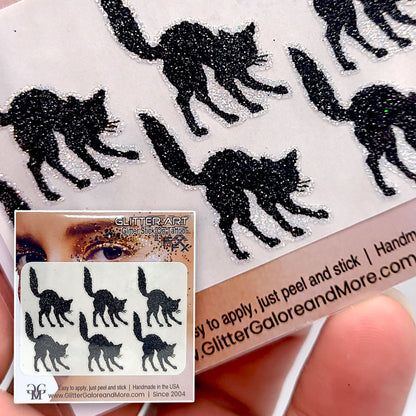 Black Cat Glitter Face Tattoo.