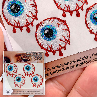 Halloween Glitter Tattoo Stickers, Ghosts, Black Widows, Bats, Skulls, Black Cats & Bats, Bloody Eyeballs, Pumpkins