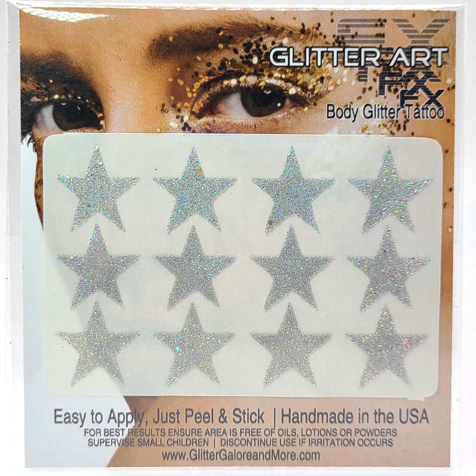 Glitter Stickers Stars .75 inches - Silver Prism (GL-07)