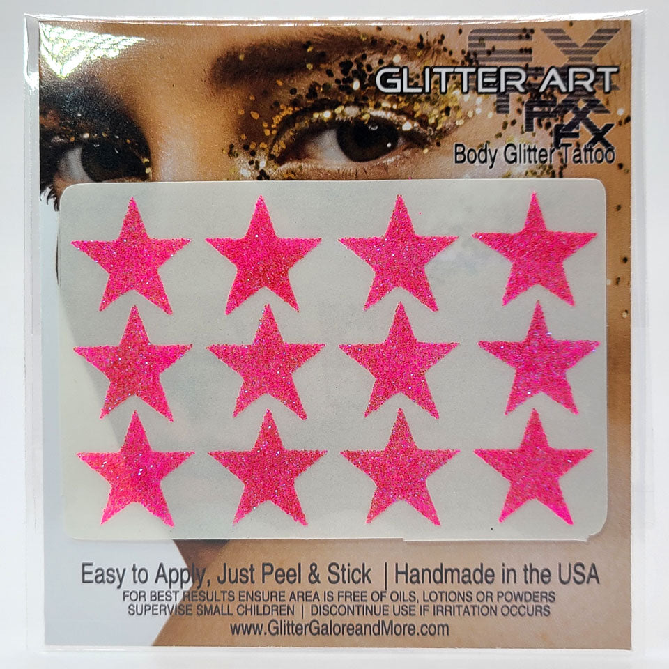 Glitter Stickers Stars .75 inches - Screaming Pink (GL-12C)