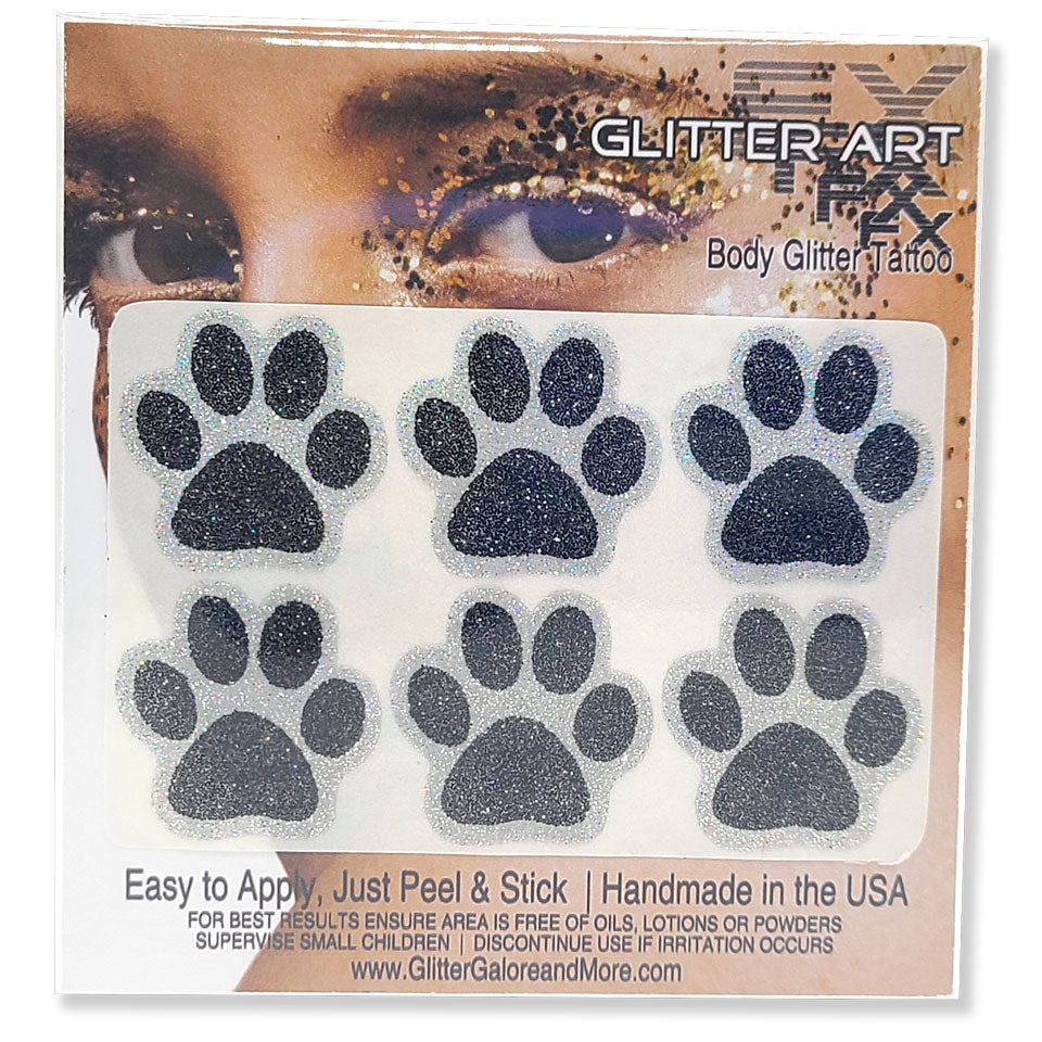 Glitter Paw Stickers 1 inch - Black
