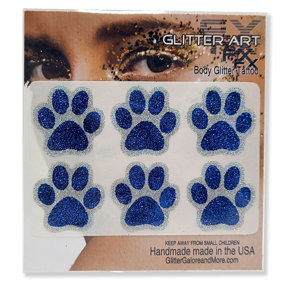Glitter Paw Stickers 1 inch - Blue