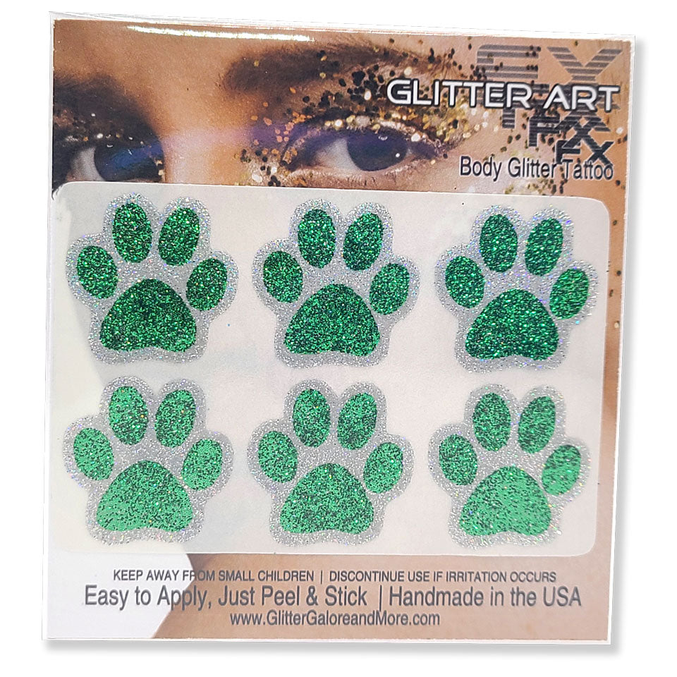 Glitter Paw Stickers 1 inch - Green