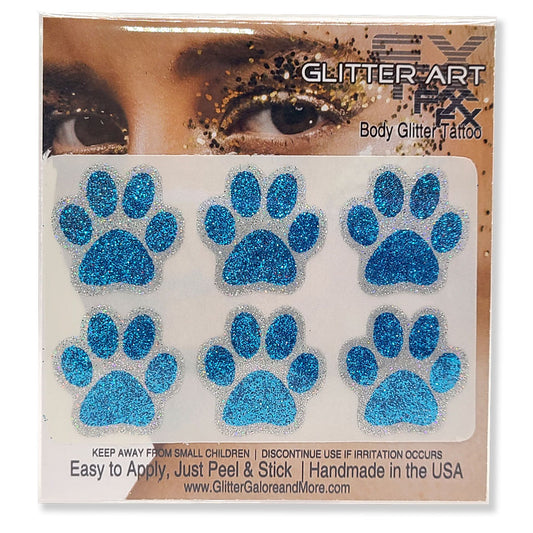 Glitter Paw Stickers 1 inch - Light Blue