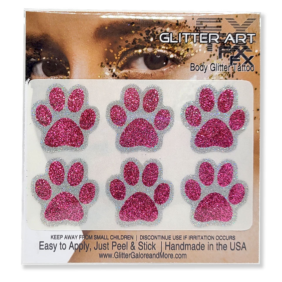 Glitter Paw Stickers 1 inch - Pink
