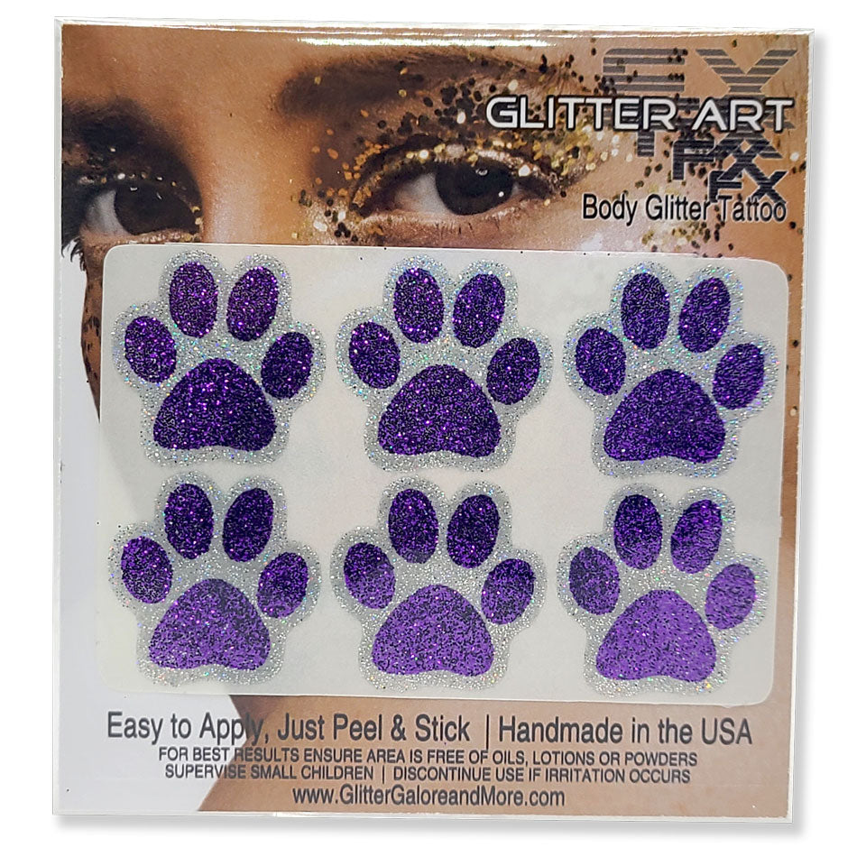 Glitter Paw Stickers 1 inch - Purple