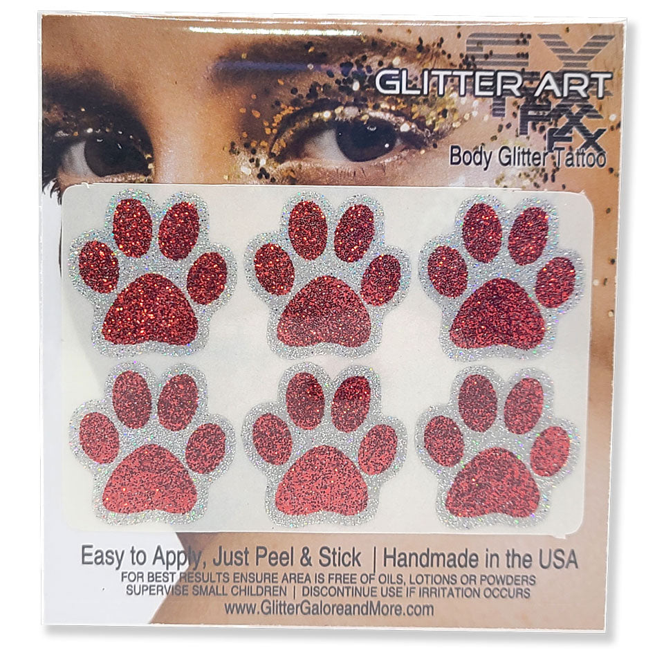 Glitter Paw Stickers 1 inch - Red
