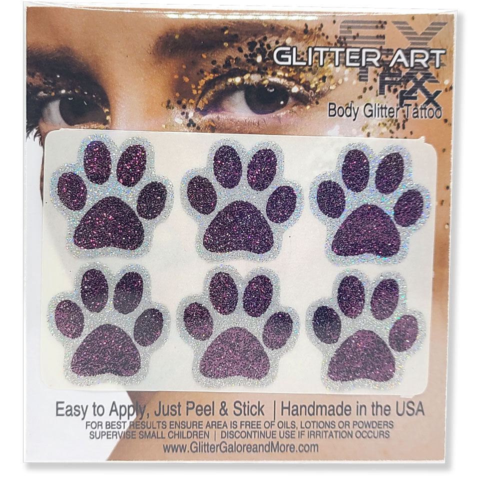 Glitter Paw Stickers 1 inch - Wine
