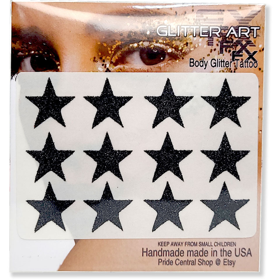 Glitter Stickers Stars .75 inches - Black (GL-10)