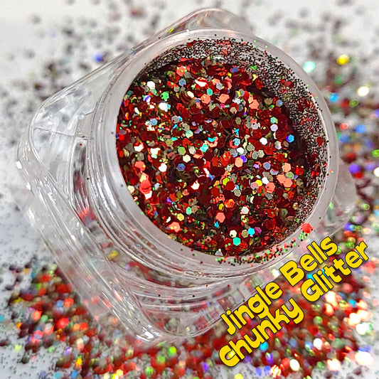 Jingle Bells Chunky Glitter Mix, 5 Gram Square Jar
