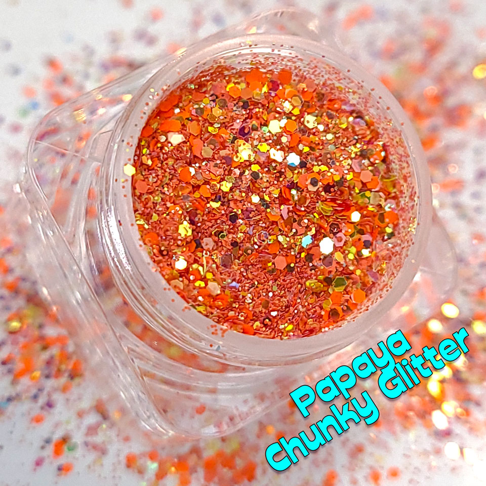 Papaya Chunky Glitter Mix, 5 Gram Square Jar