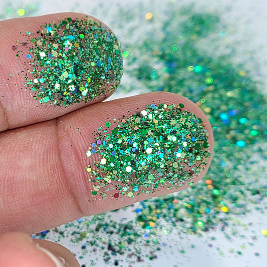 Metallic Green Glitter//tropic Thunder//chunky Glitter Mix//teal  Glitter//solvent Resistant//tumbler Glitter//nail Art Glitter//bulk Glitter  