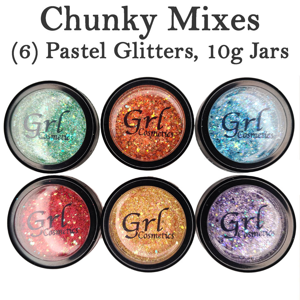 Chunky Pastel Glitter, 6 Piece Set