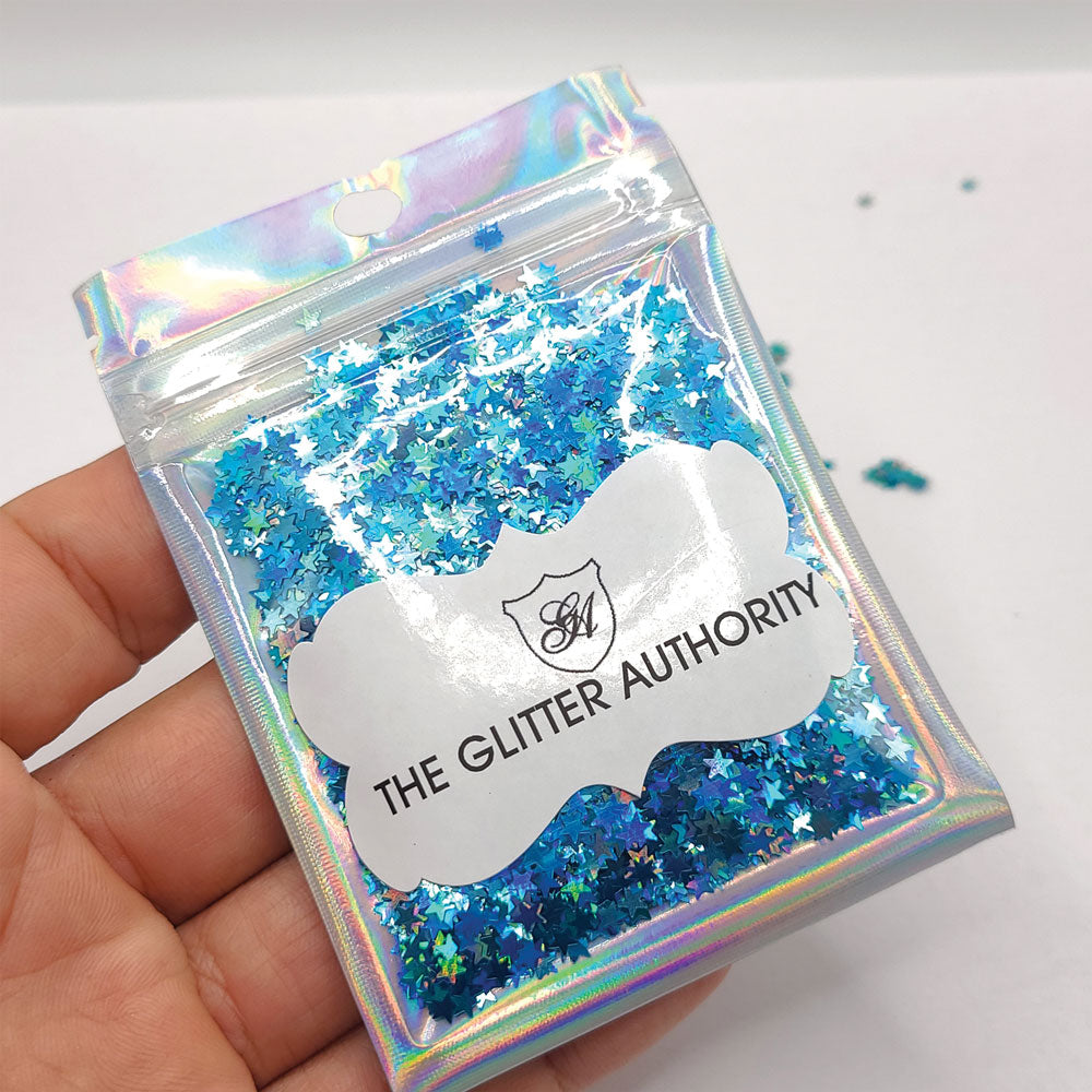 Glitter Confetti Stars - Blue Holographic
