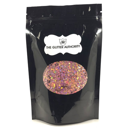 Glitter Confetti Stars - Pink Holographic