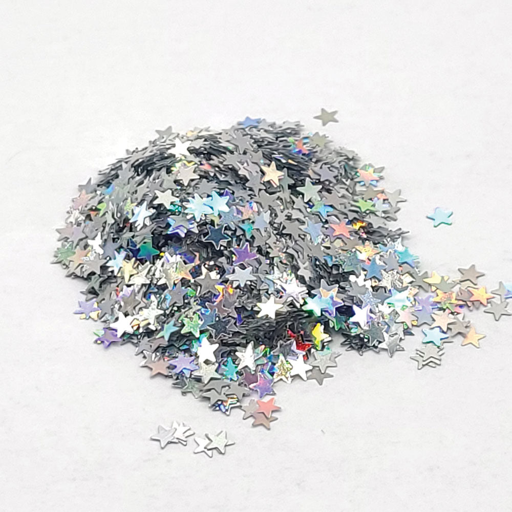 Glitter Confetti Stars - Holographic Silver