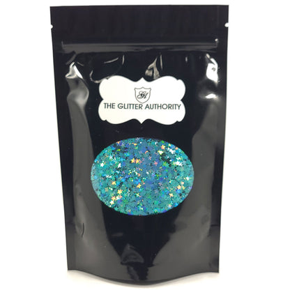 Glitter Confetti Stars - Teal Holographic