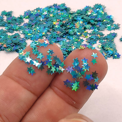 Glitter Confetti Stars - Teal Holographic