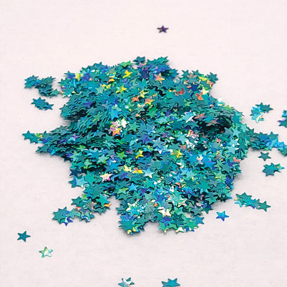 Glitter Confetti Stars - Teal Holographic