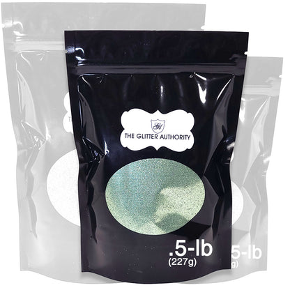 Sage green bulk glitter in extra fine .008 hex cut.  Available in a half-pound resealable bag.