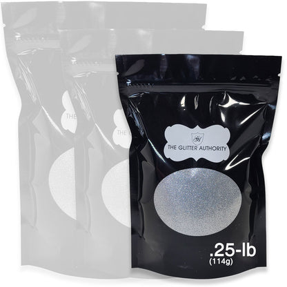 Silver bulk glitter in extra fine .008 hex cut,  quarter-pound resealable bag. 
