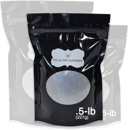Silver bulk glitter in extra fine .008 hex cut,  half-pound resealable bag. 