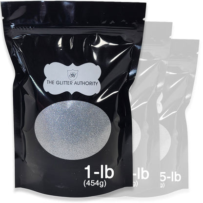 Silver bulk glitter in extra fine .008 hex cut,  one-pound resealable bag. 