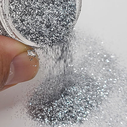Silver bulk glitter in .008 hex cut. 