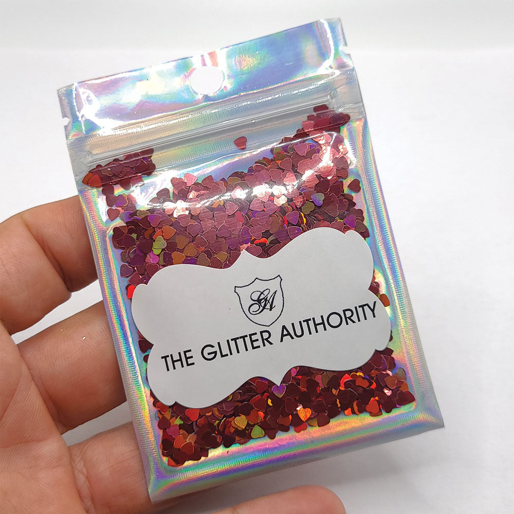 Glitter Confetti Hearts- Holographic Pink