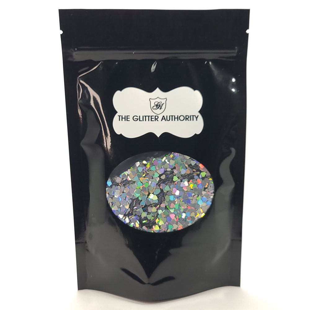 Glitter Confetti Hearts- Holographic Silver