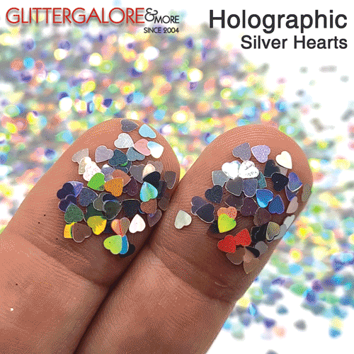Glitter Confetti Hearts- Holographic Pink –