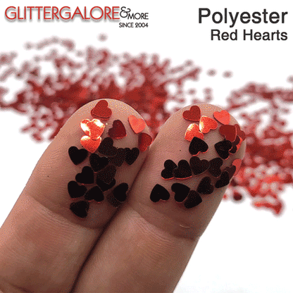 Glitter Confetti Hearts - Polyester Red